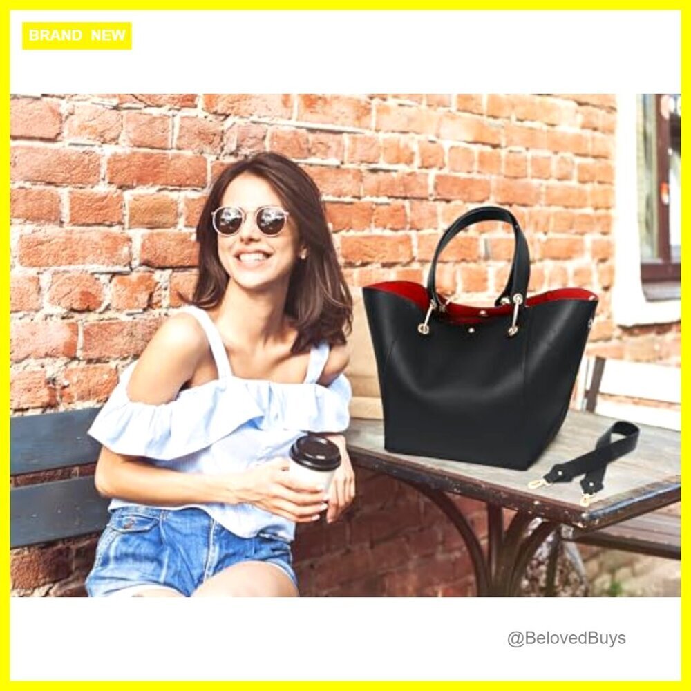 Large Waterproof Vegan Leather Tote Bag with Crossbody Strap for Work Travel - Picture 2 of 7